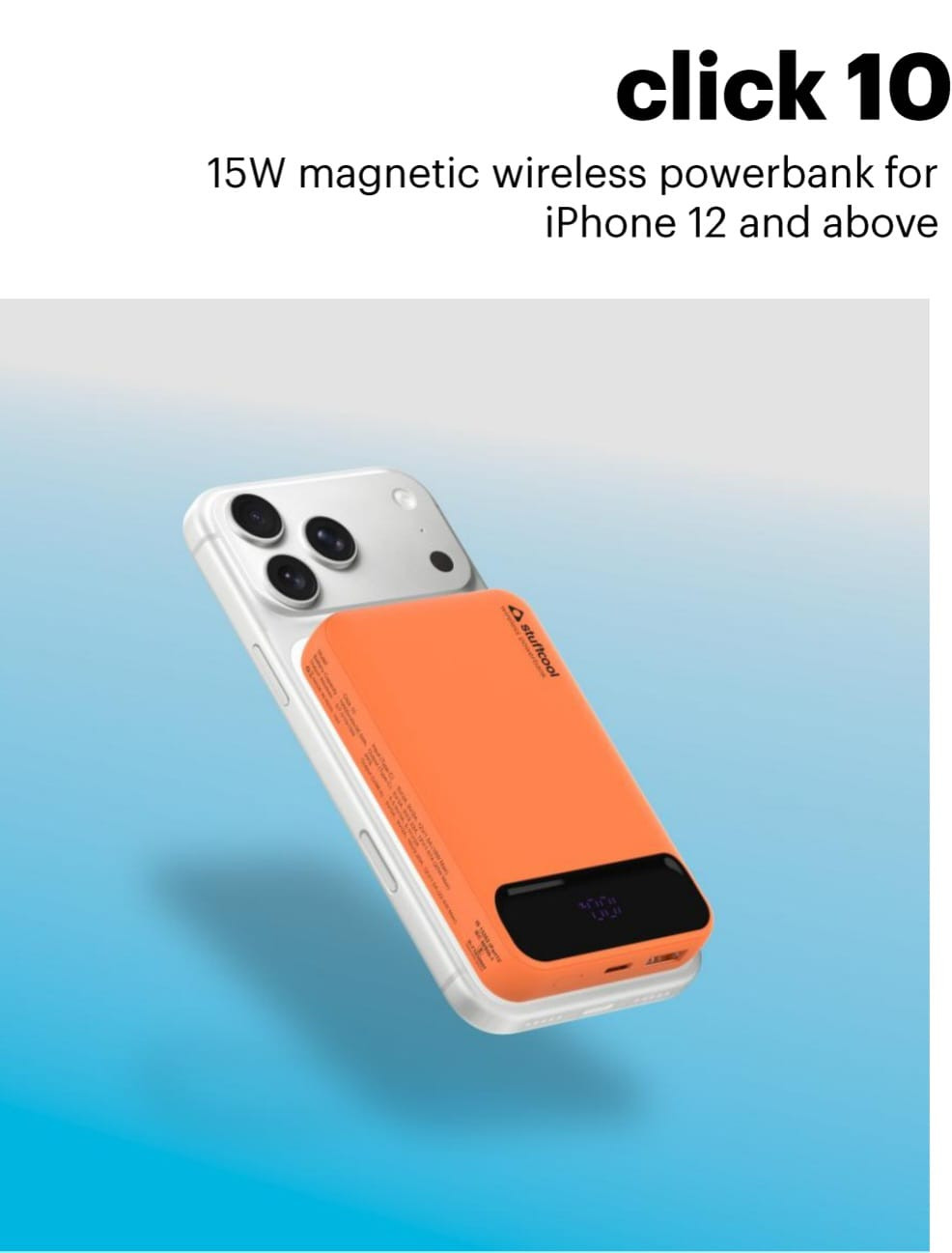 STUFFCOOL CLICK 10 15W MAGNETIC WIRELESS POWERBANK FOR IPHONE 12 AND ABOVE ORANGE