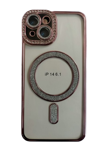 CRYSTAL SHINE BACK COVER DARK PINK FOR IPHONE 14 WITH WIRELESS CHARGING SUPPORT