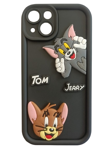 IPHONE 14 PREMIUM BLACK SILICON COVER TOM & JERRY DESIGN