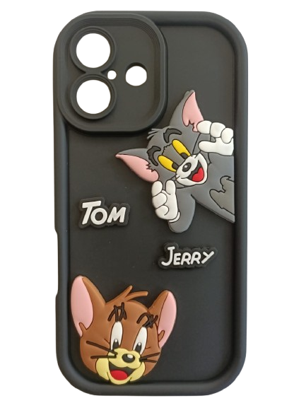 IPHONE 16 PREMIUM BLACK SILICON COVER TOM & JERRY DESIGN