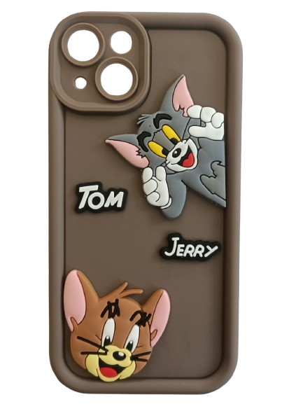 IPHONE 14 PREMIUM BROWN SILICON COVER TOM & JERRY DESIGN